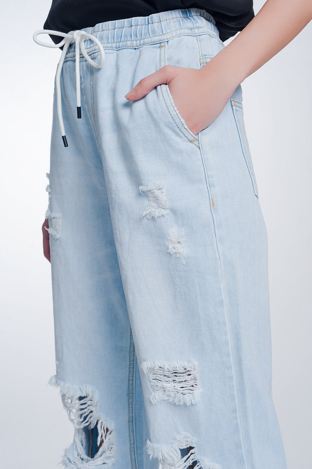 Jean court et droit à taille haute bleu clair délavé