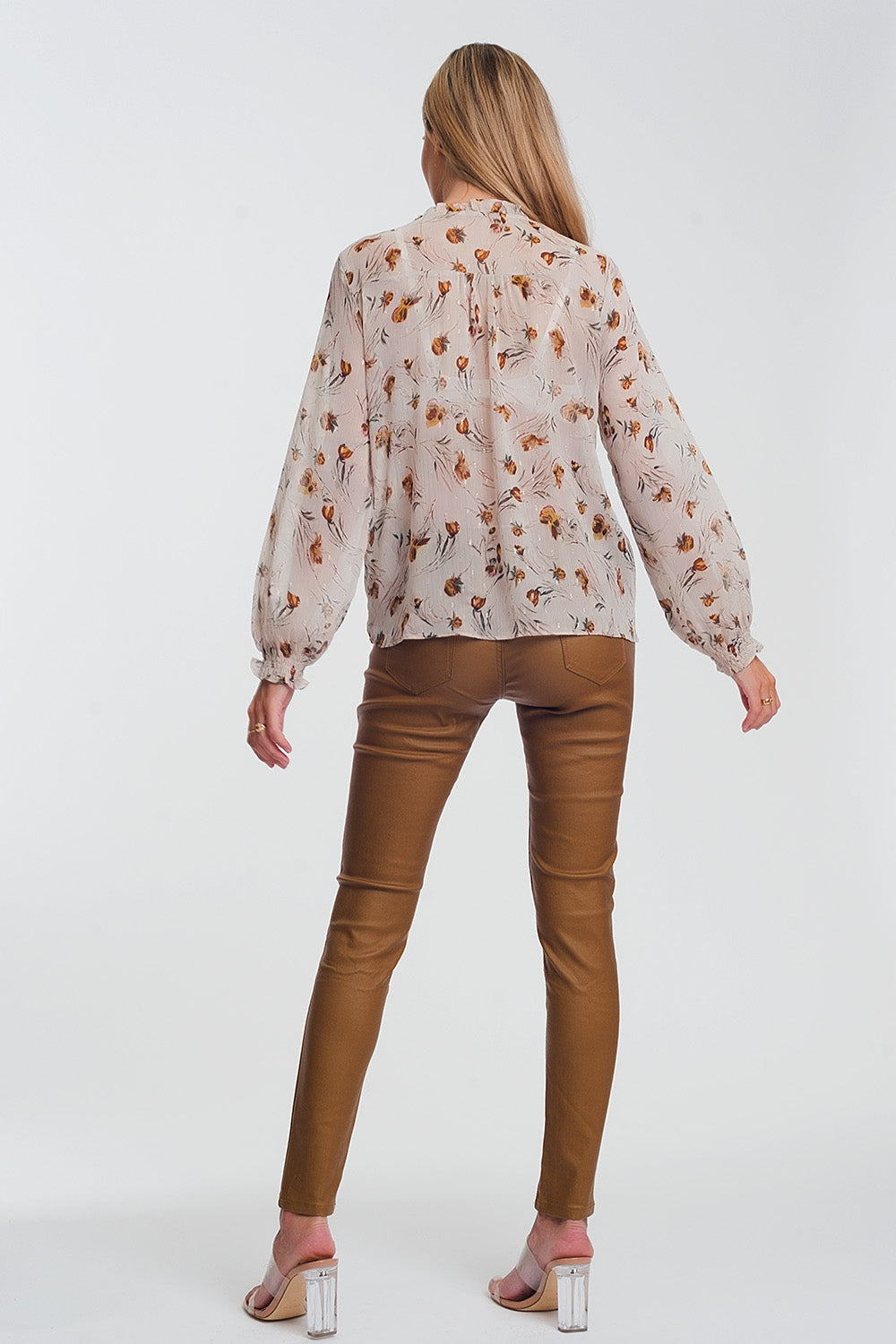 Pantalon skinny enduit camel