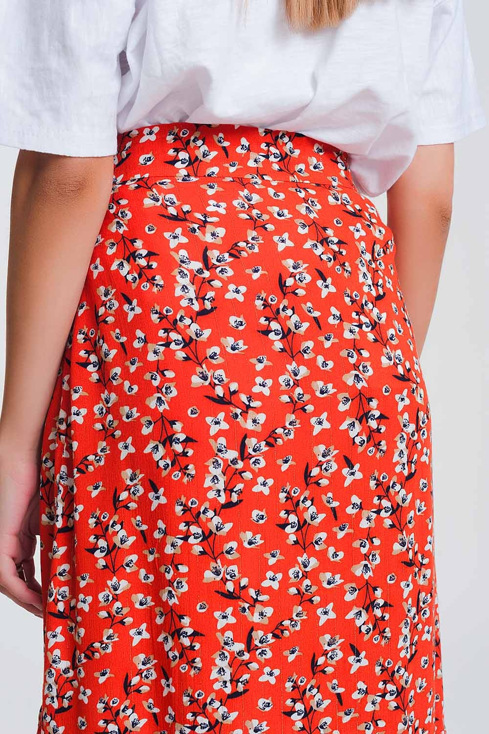Jupe portefeuille asymétrique à imprimé rouge