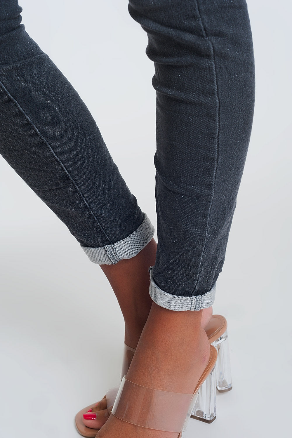 Jean taille haute en tissu pailleté