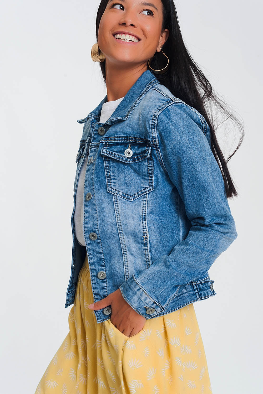 Veste en jean coupe courte- Délavé Bleu clair