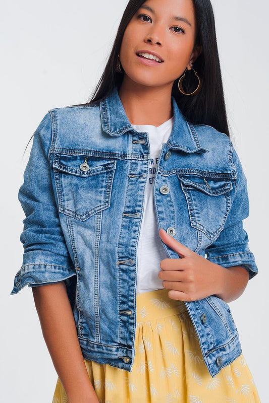 Veste en jean coupe courte- Délavé Bleu clair