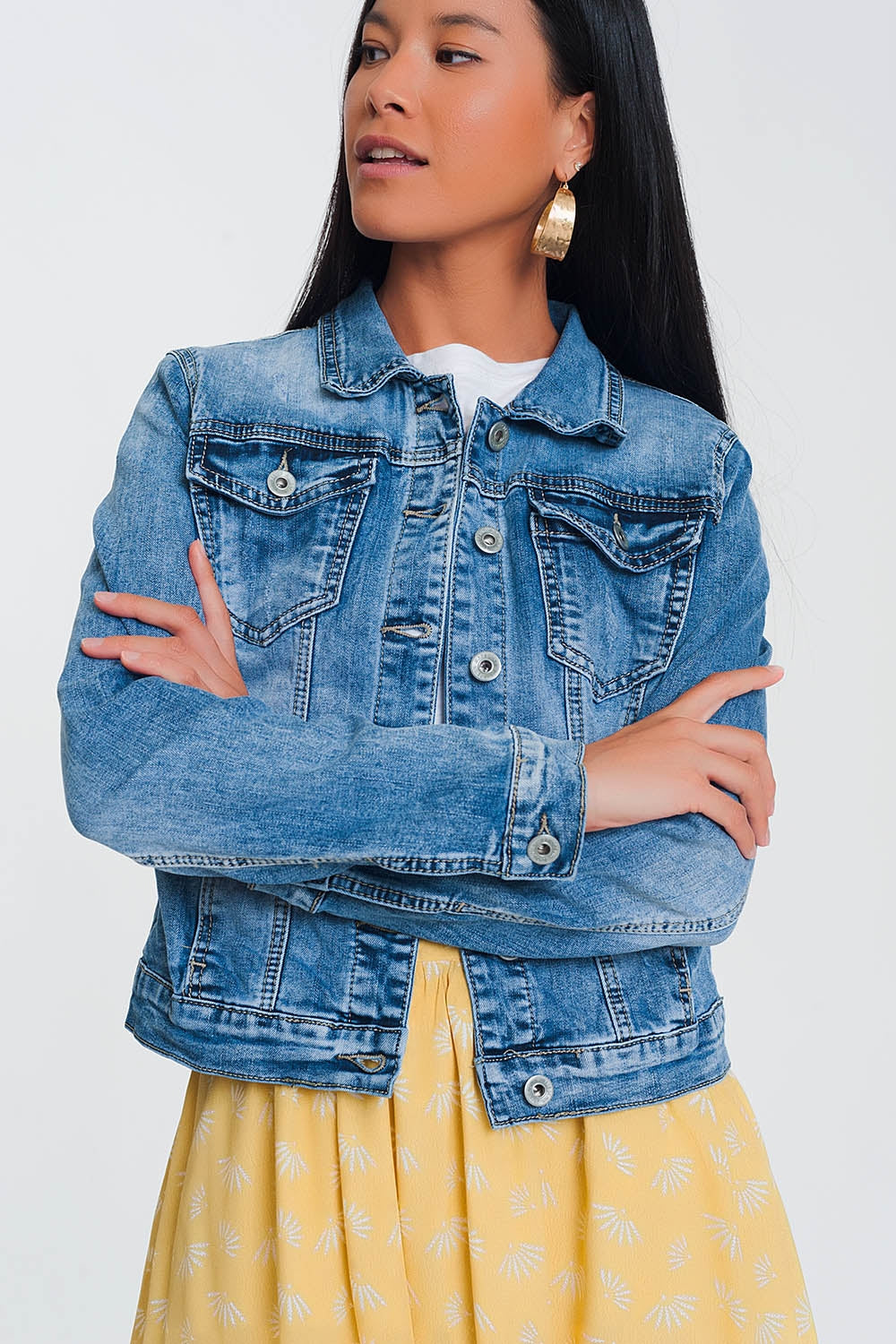 Veste en jean coupe courte- Délavé Bleu clair