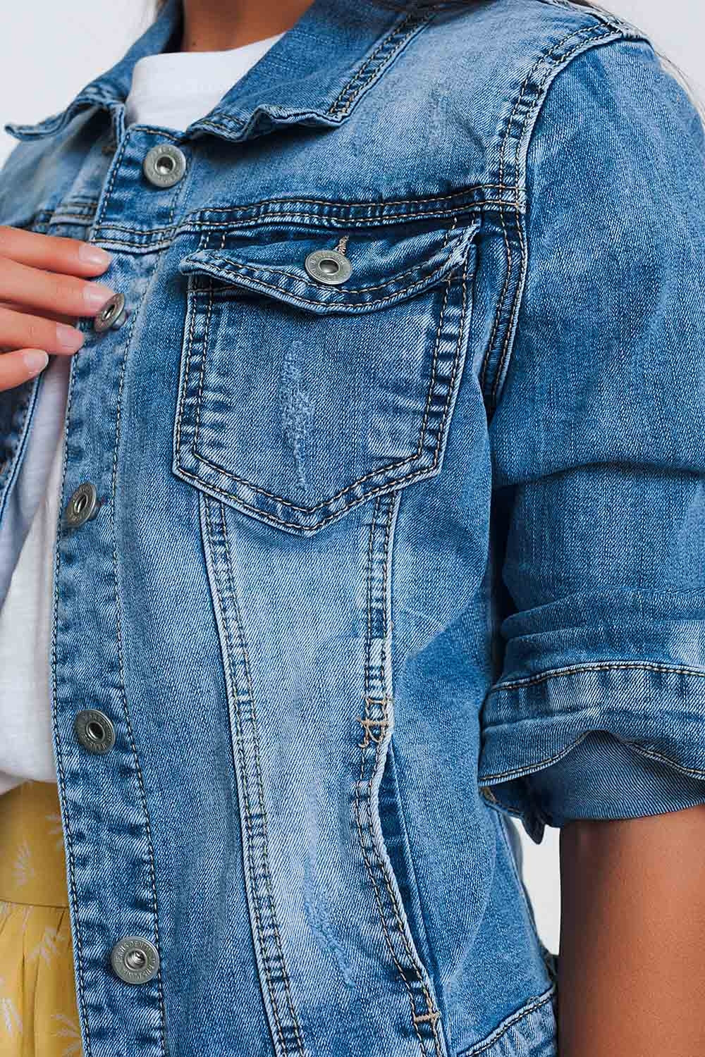 Veste en jean coupe courte- Délavé Bleu clair