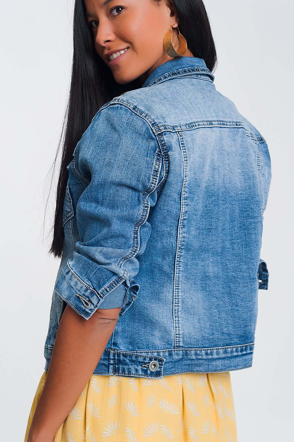 Veste en jean coupe courte- Délavé Bleu clair