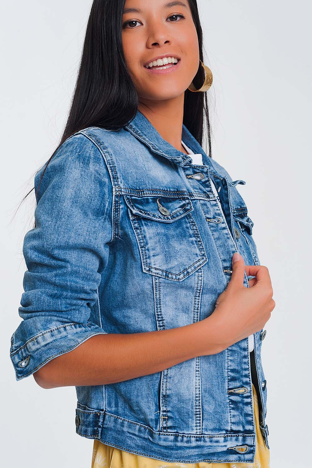 Veste en jean coupe courte- Délavé Bleu clair
