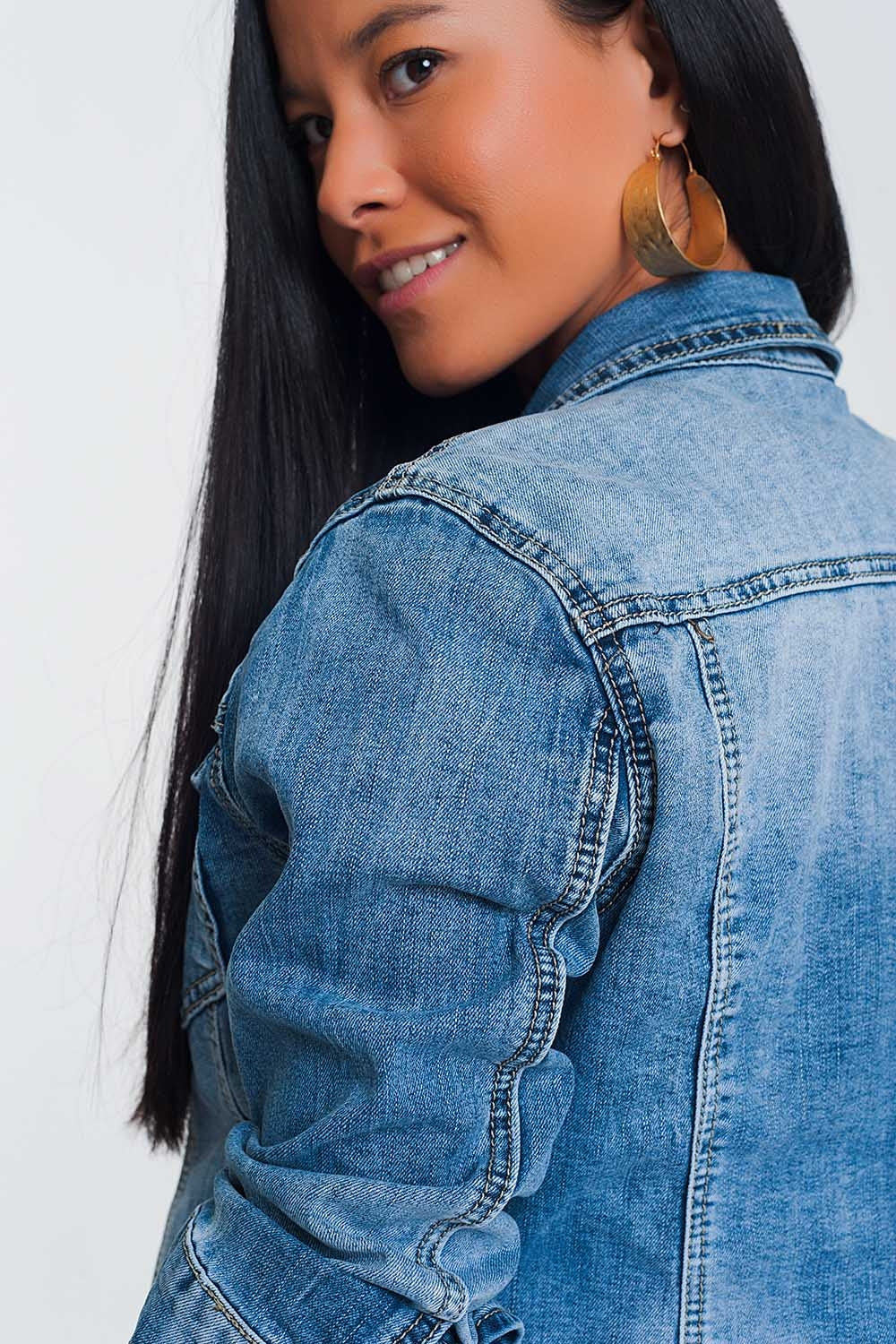 Veste en jean coupe courte- Délavé Bleu clair