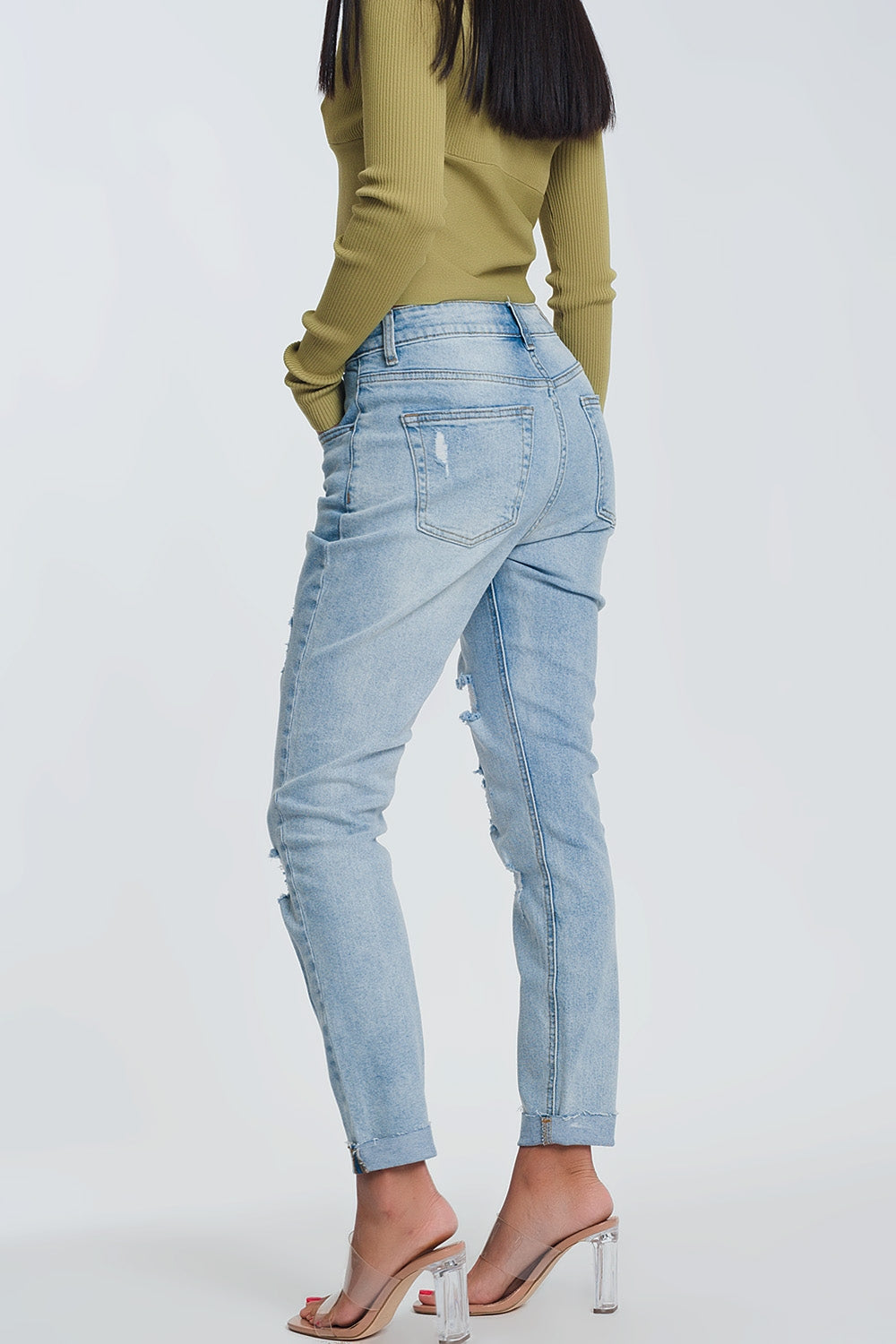 Jean boyfriend déchiré  - Bleu clair