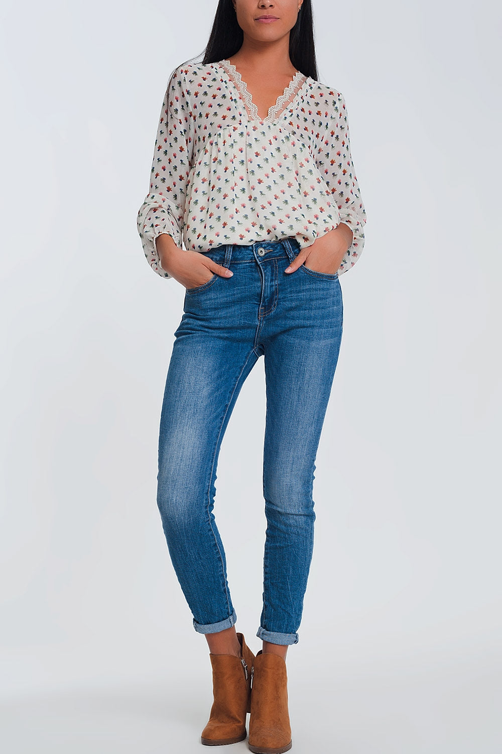 Jean skinny à taille mi-haute - Bleu clair