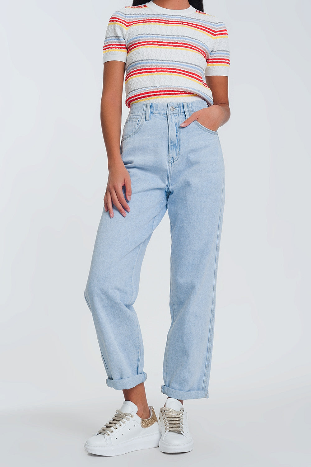 Jean mom taille haute - Bleu Clair