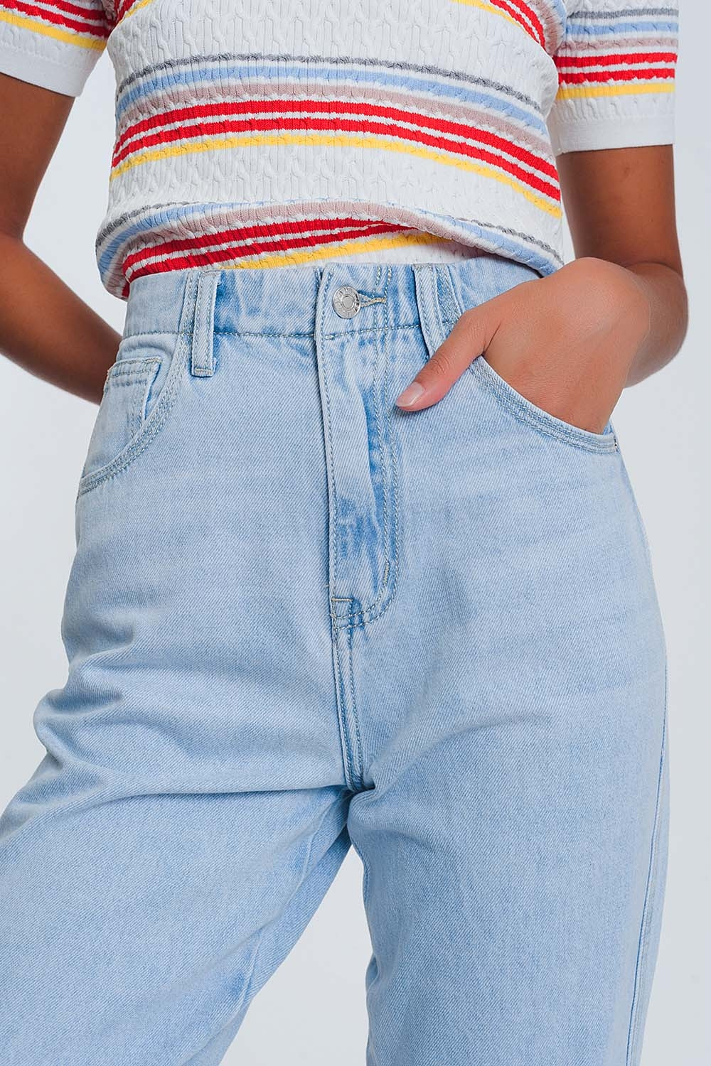 Jean mom taille haute - Bleu Clair