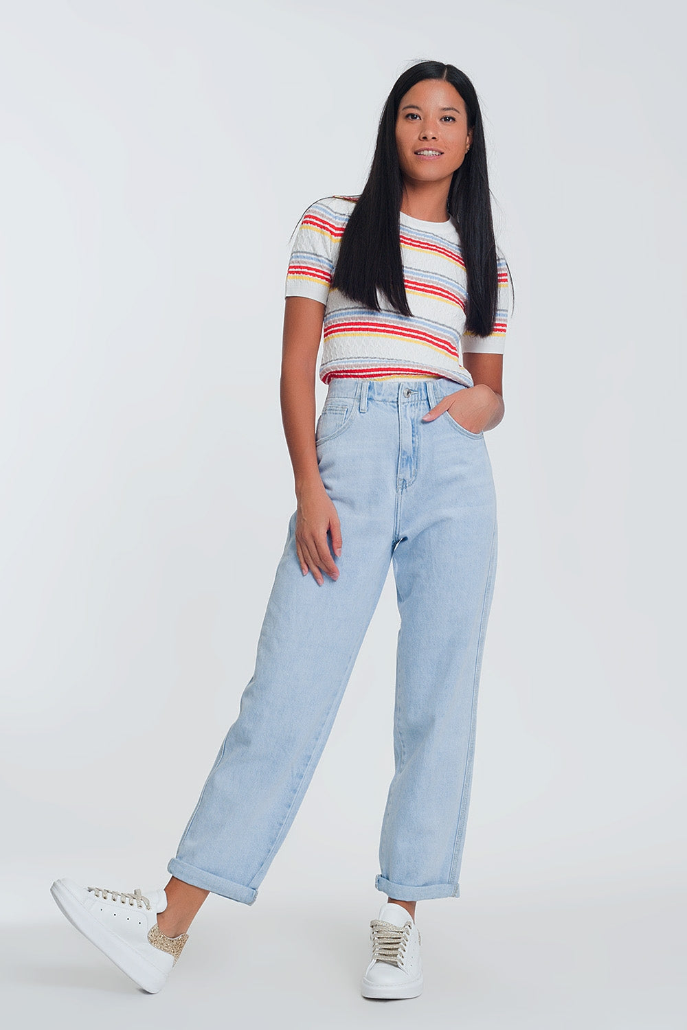 Jean mom taille haute - Bleu Clair