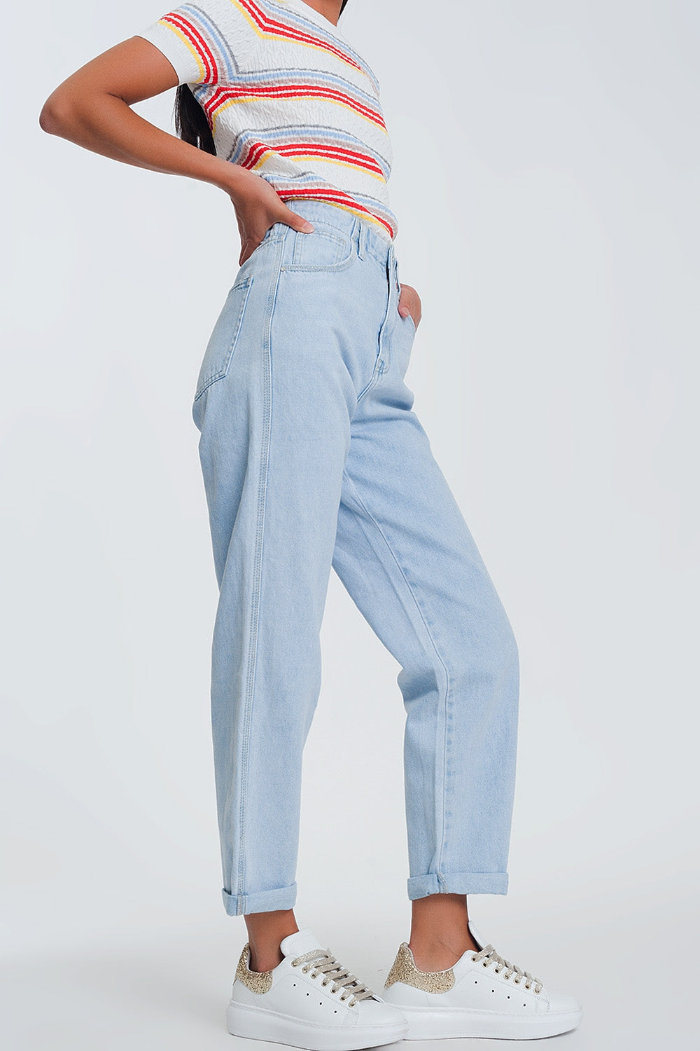 Jean mom taille haute - Bleu Clair