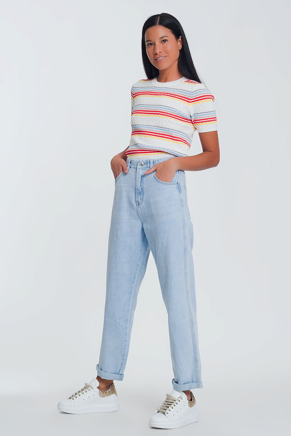 Jean mom taille haute - Bleu Clair