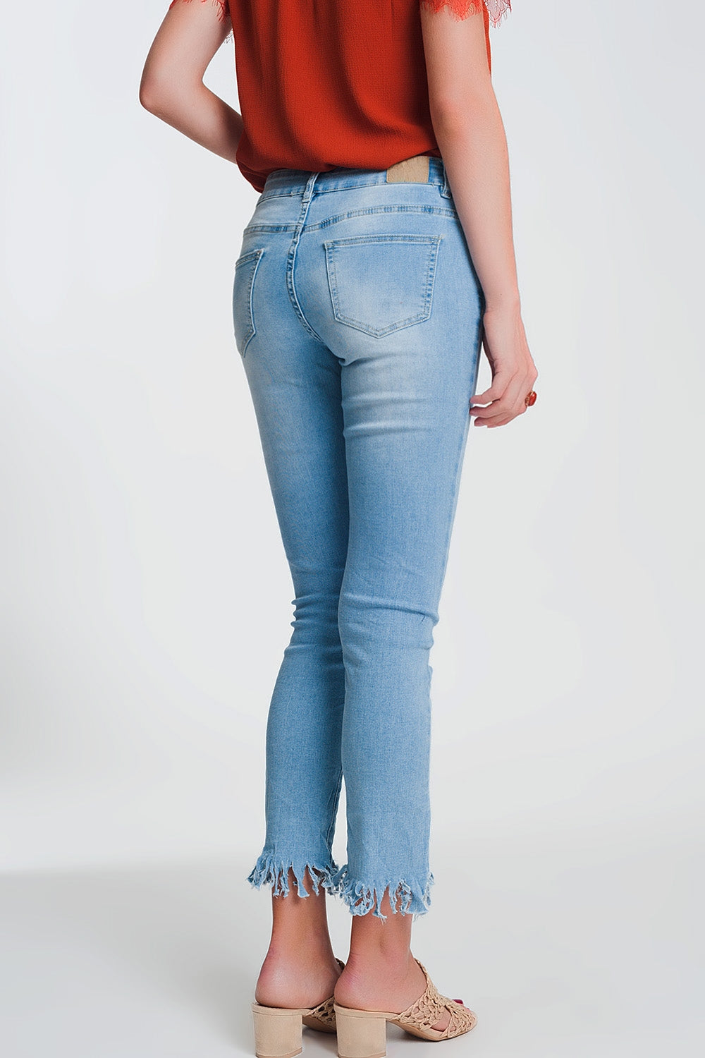 Jean skinny Bleu clair avec ourlet effiloché