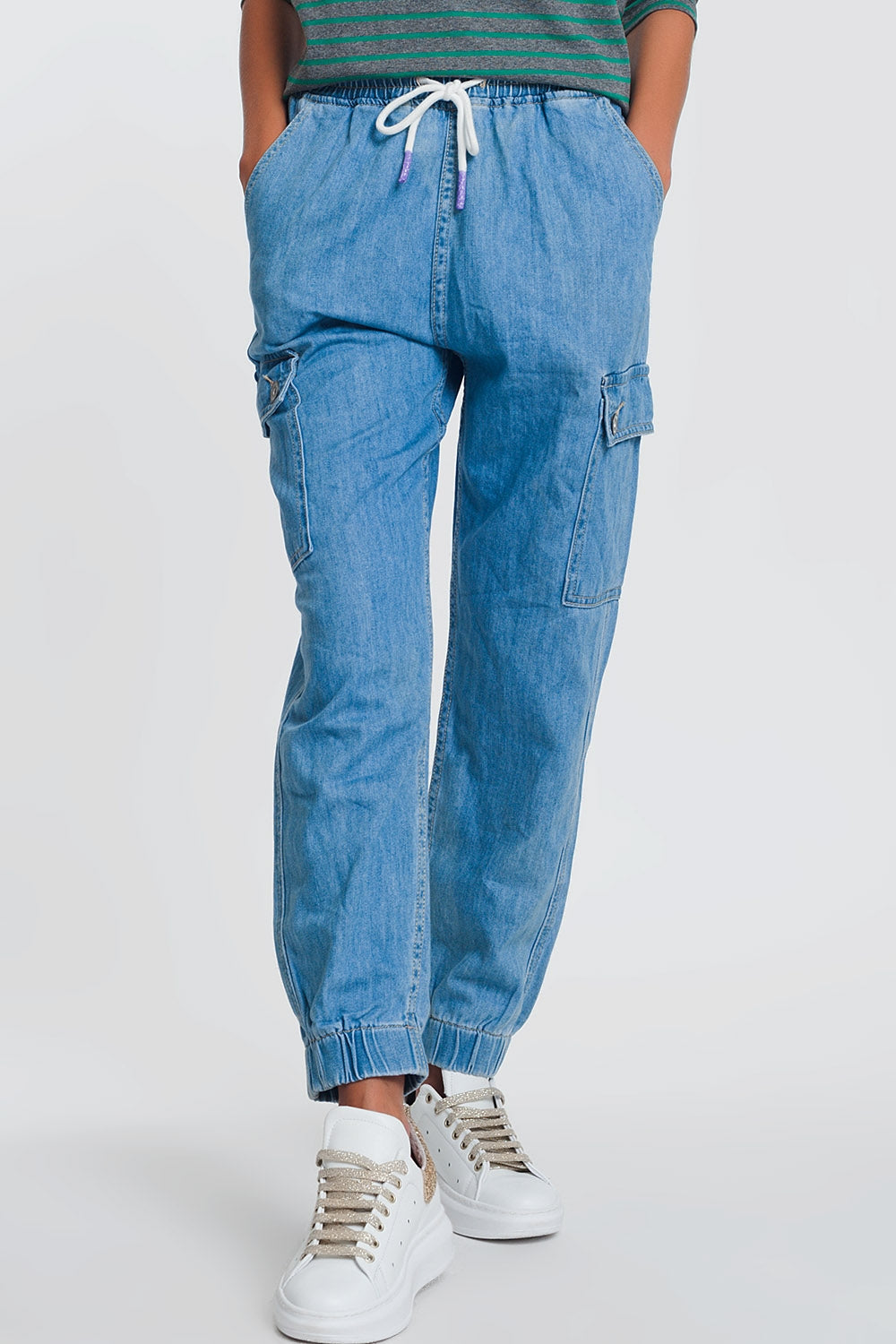 Jogger en jean avec poches Bleu Clair