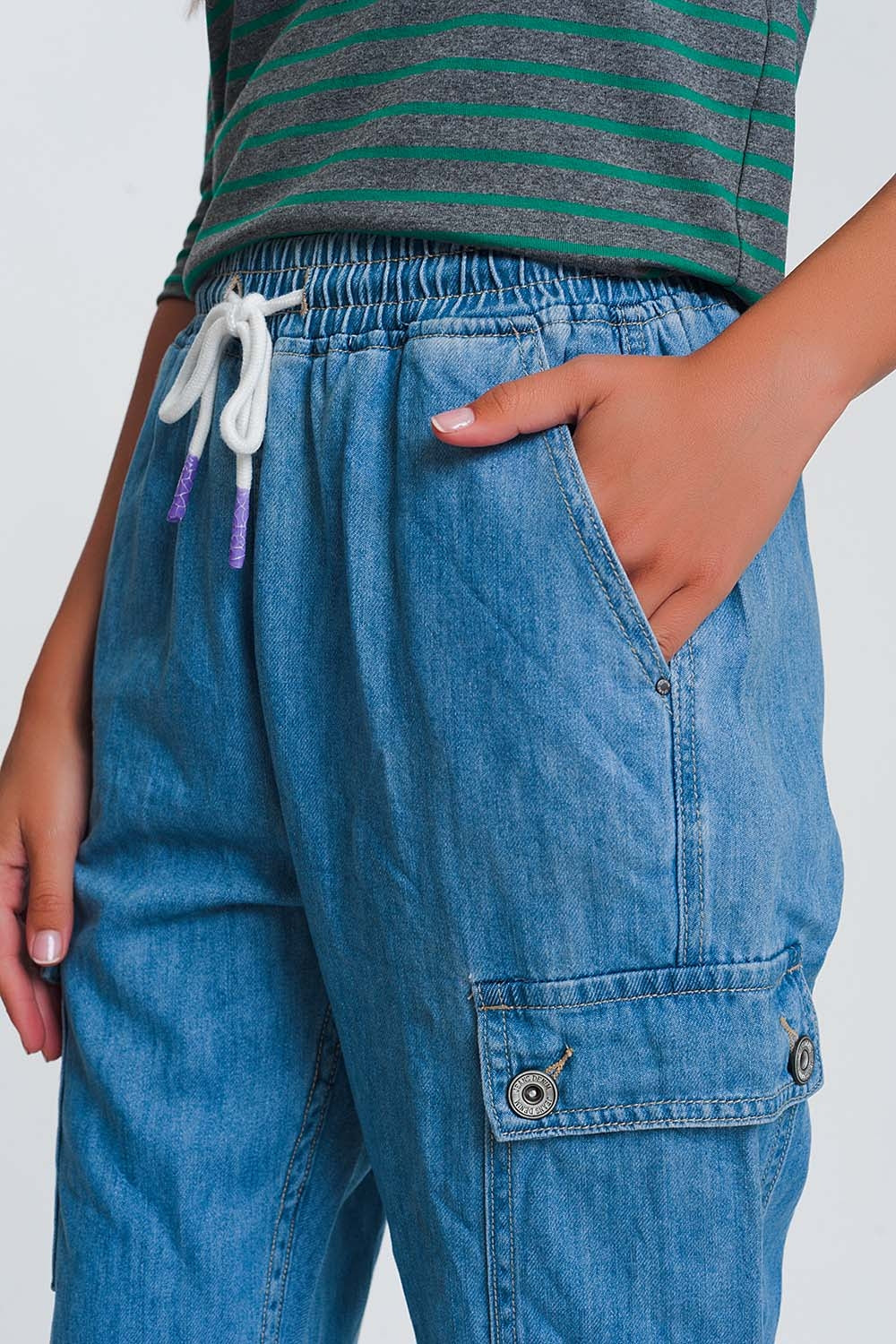 Jogger en jean avec poches Bleu Clair