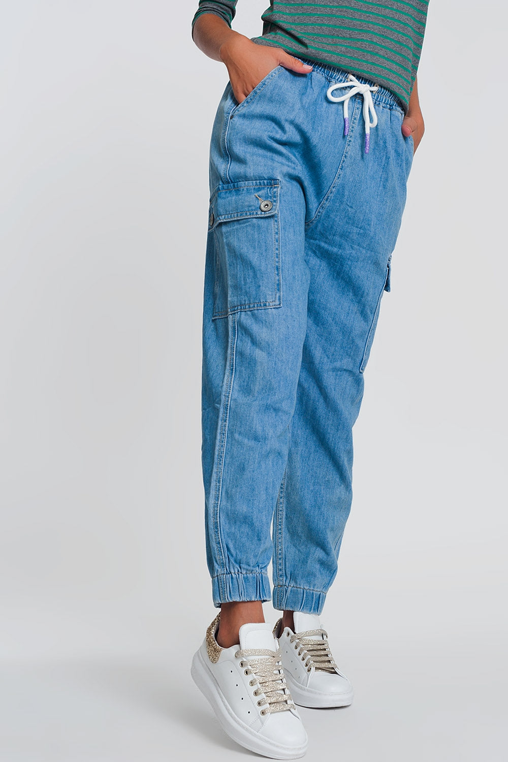 Jogger en jean avec poches Bleu Clair