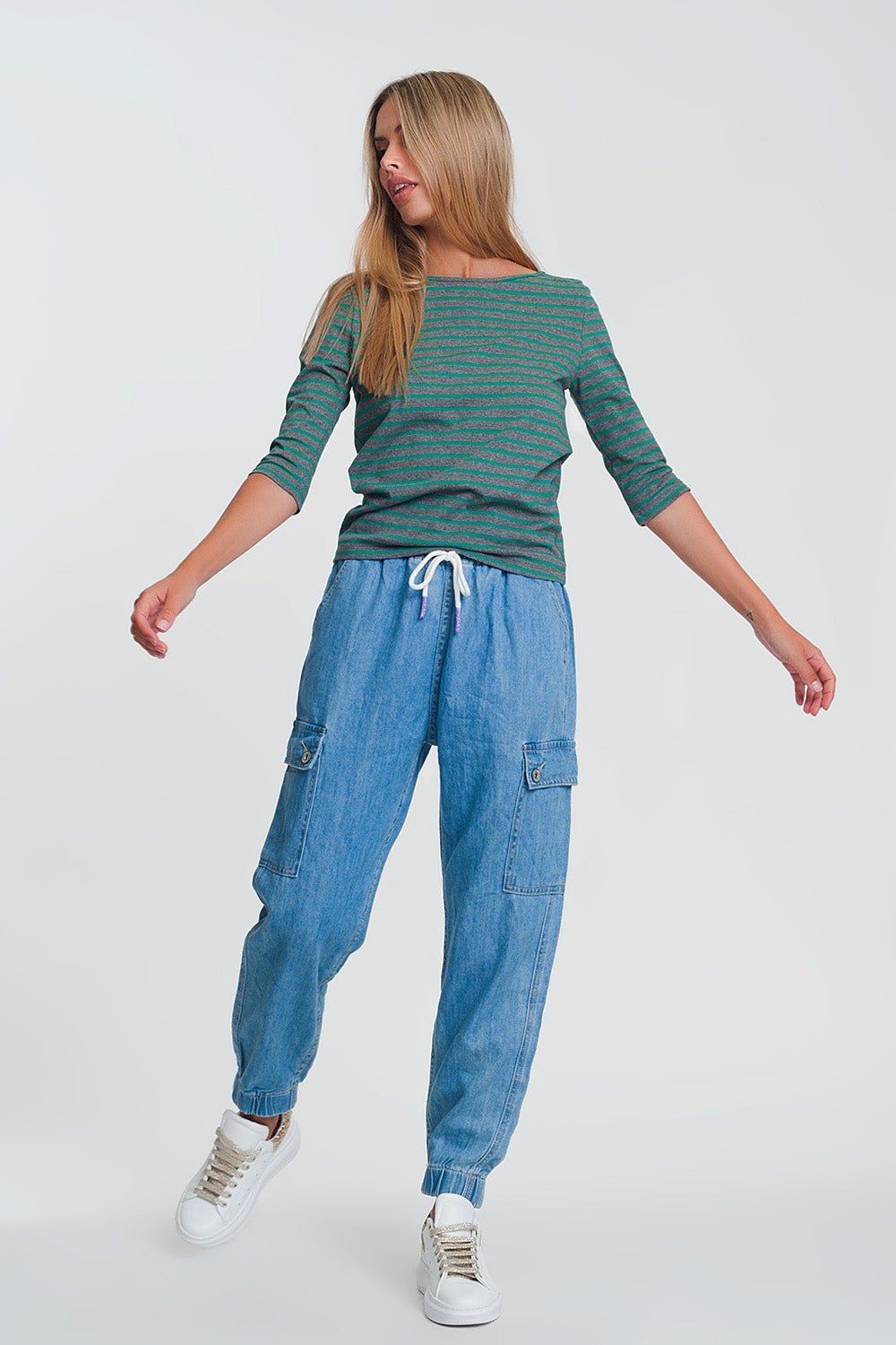 Jogger en jean avec poches Bleu Clair