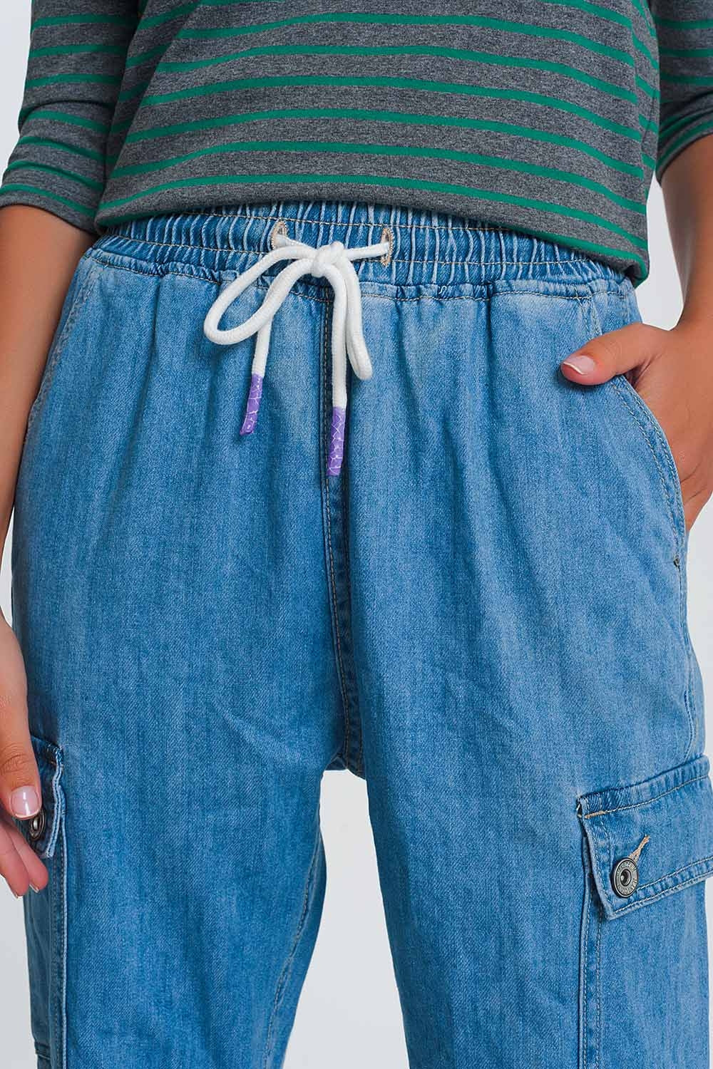 Jogger en jean avec poches Bleu Clair