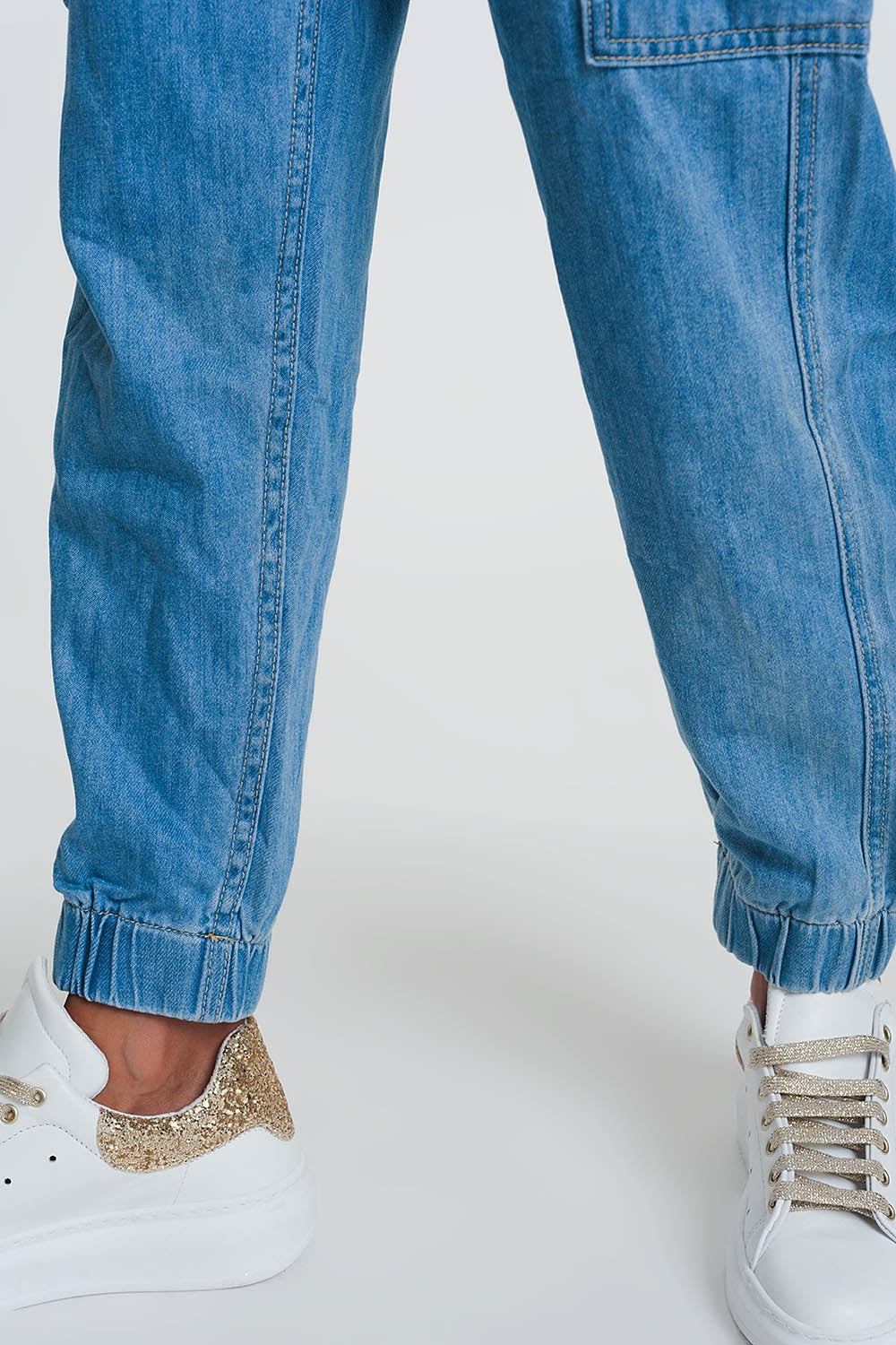 Jogger en jean avec poches Bleu Clair