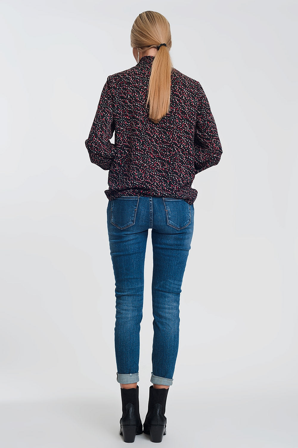 Jean skinny taille haute avec détails déchirés en Bleu délavage foncé