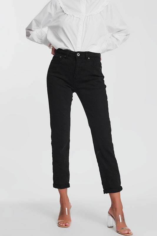 Jean droit taille haute en Noir