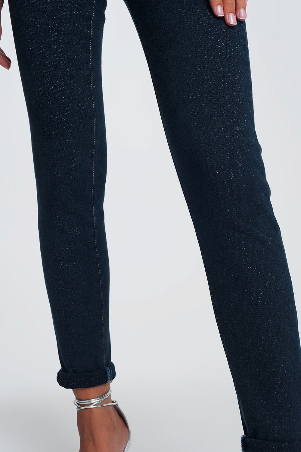 Jean taille haute effet scintillant lavage foncé
