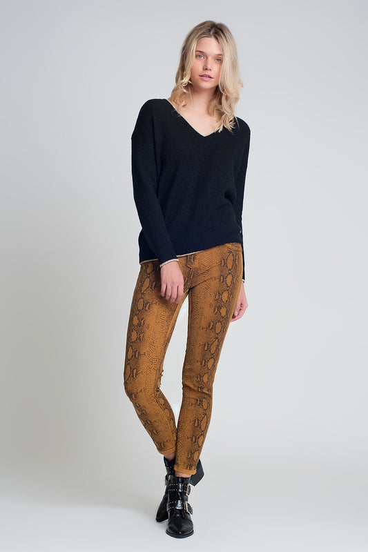 Pantalon réversible super skinny Mustard avec imprimé serpent