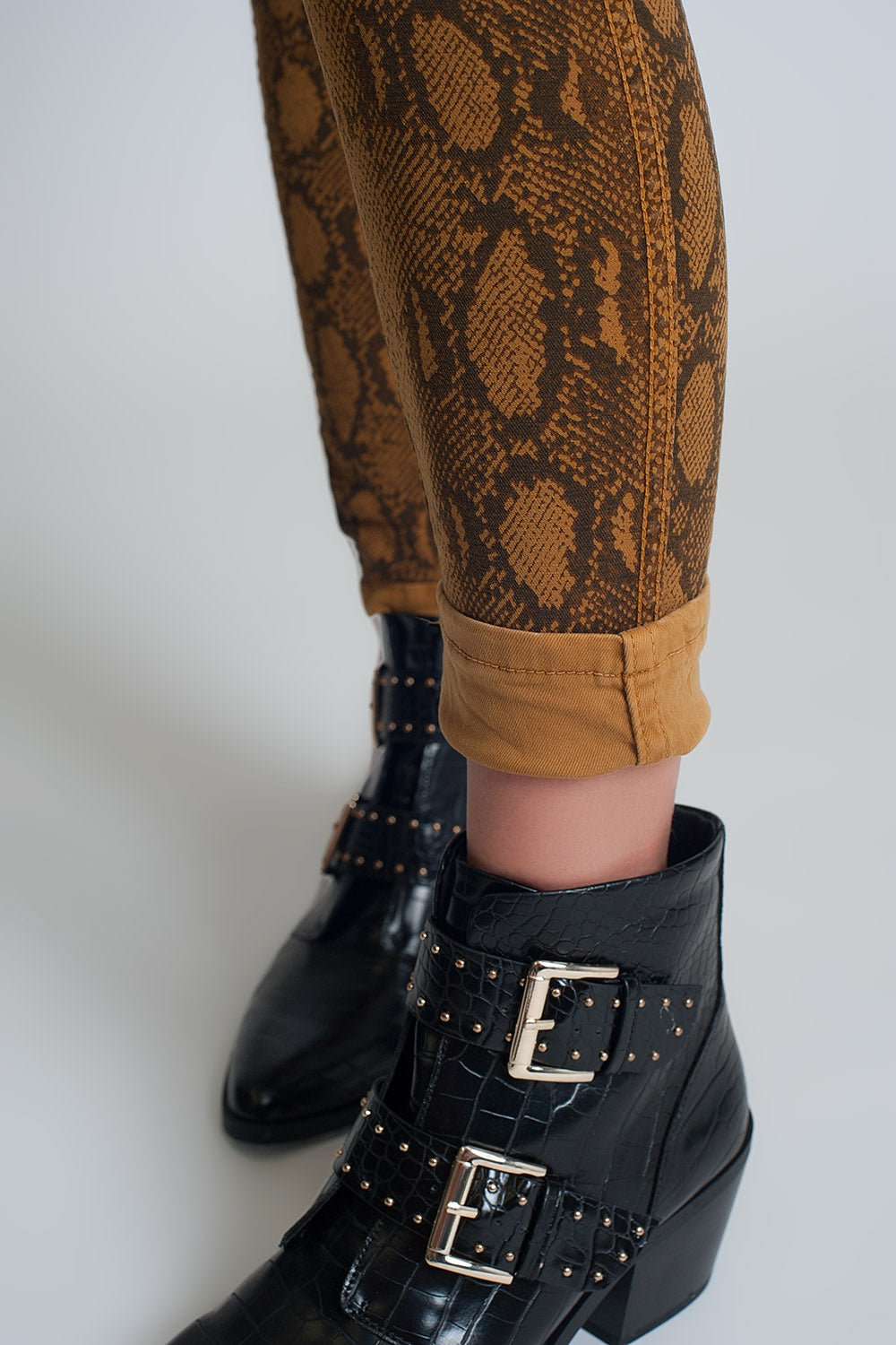 Pantalon réversible super skinny Mustard avec imprimé serpent