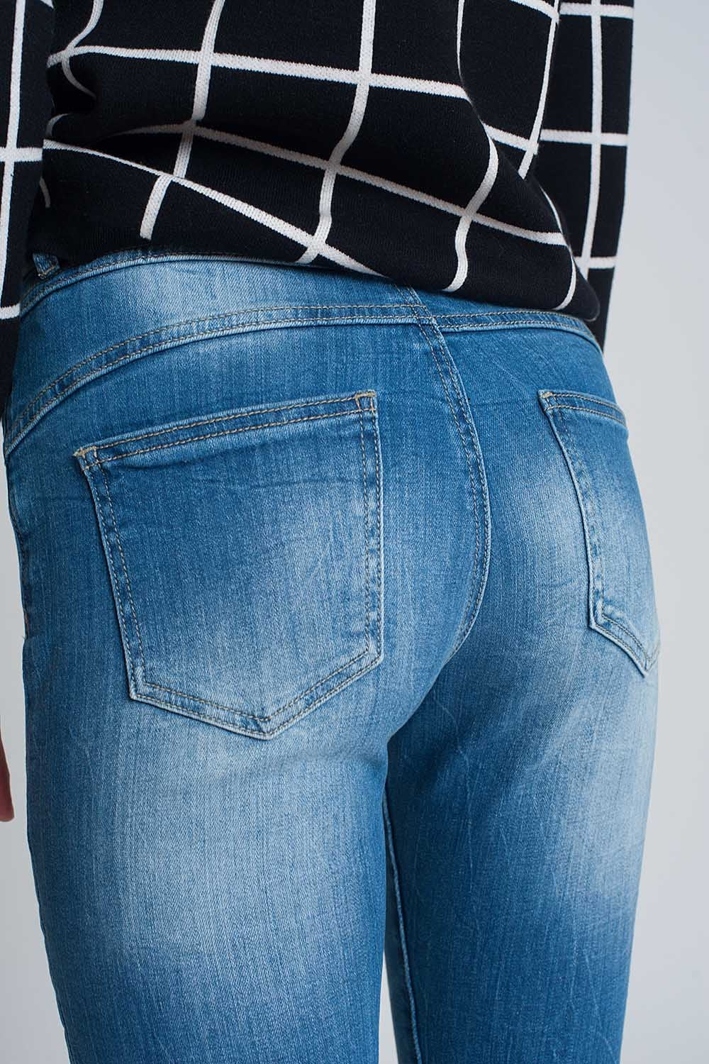 Jean mom slim taille haute Délavage clair