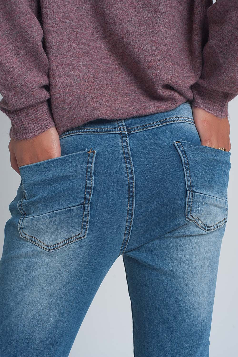 Jean boyfriend en denim fine déchiré délavage moyen