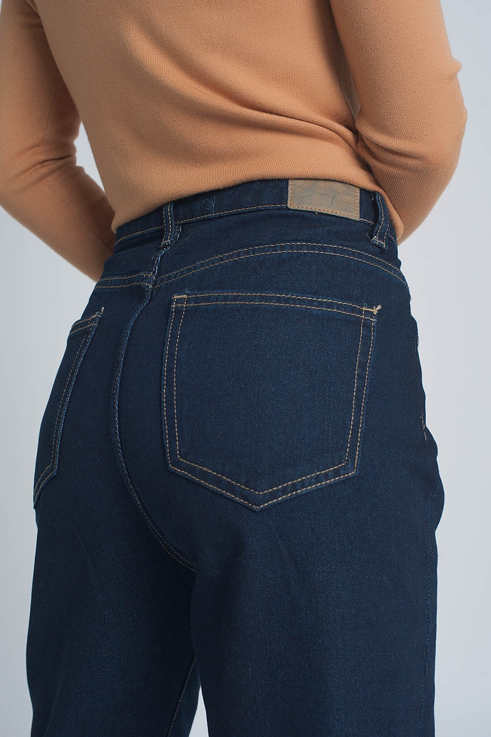 Jean droit à taille haute Bleu foncé