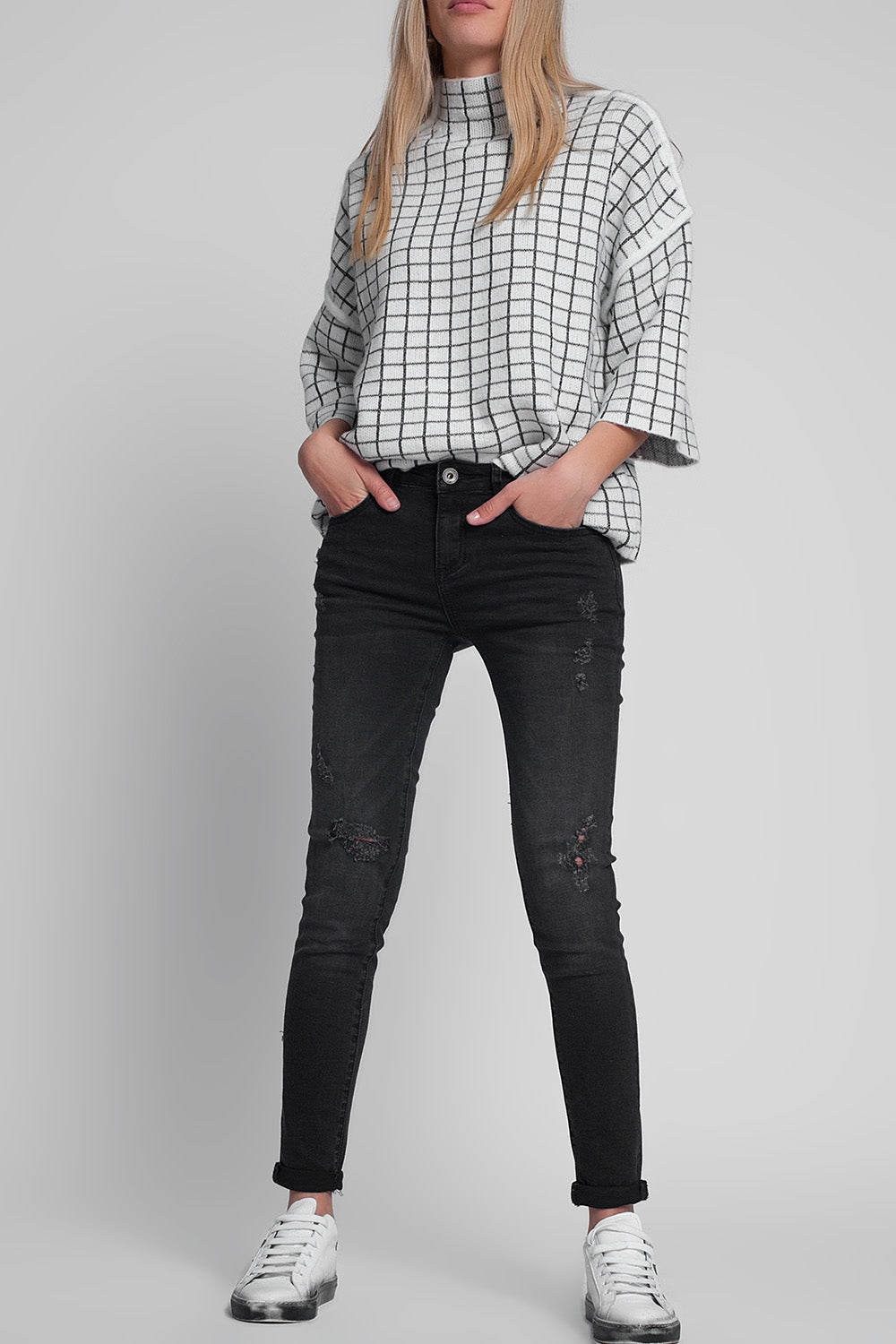 Jean super skinny déchiré Noir délavé
