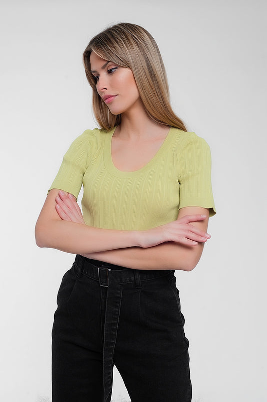Pull à manches courtes avec encolure dégagée vert
