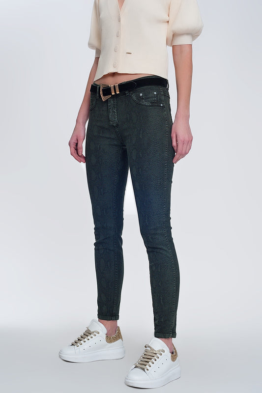 Pantalon réversible super skinny kaki avec imprimé serpent