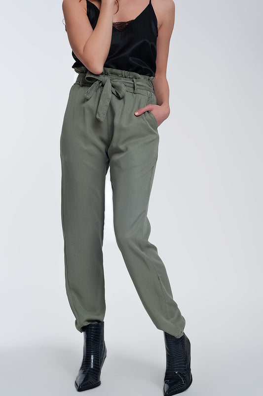 Pantalon noué à la taille Vert