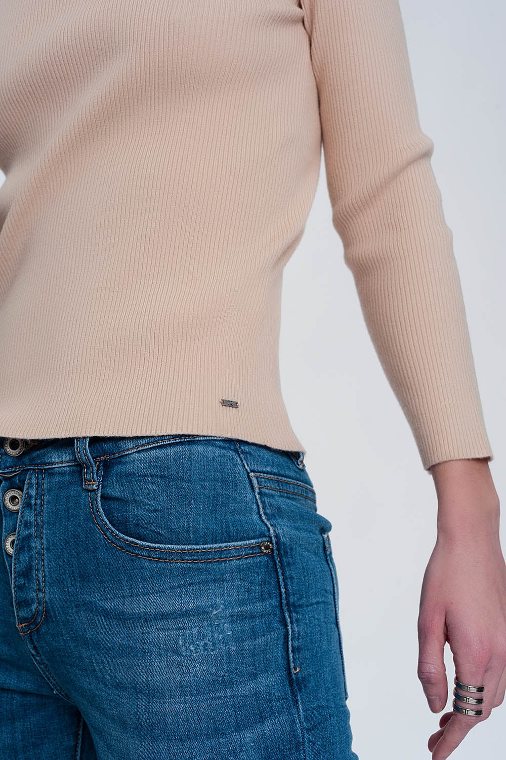 Pull Bardot à grosses côtes beige