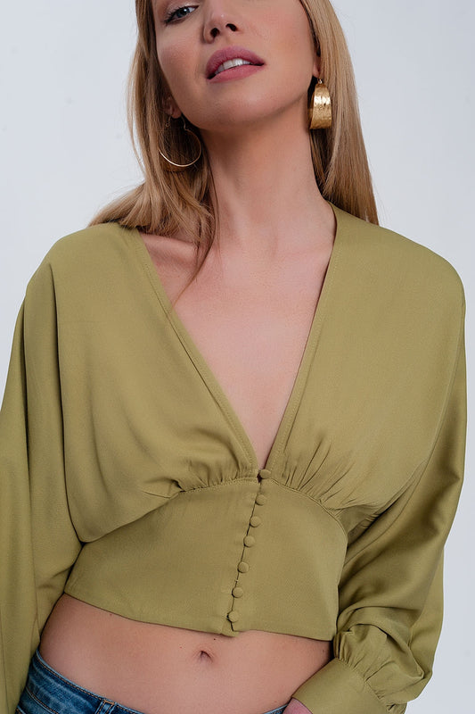 Top à manches bouffantes vert