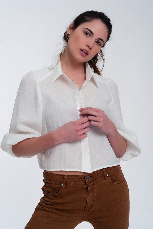 Chemise courte à manches bouffantes blanc