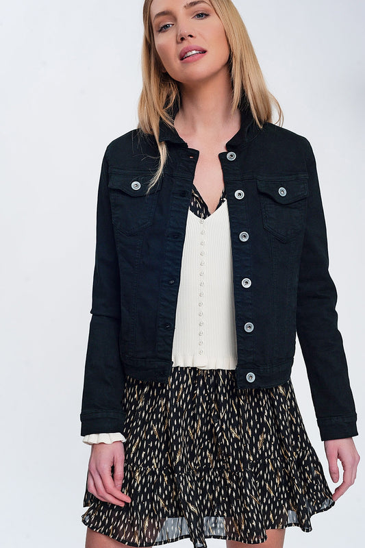 Veste camionneur ajustée en jean  Noir