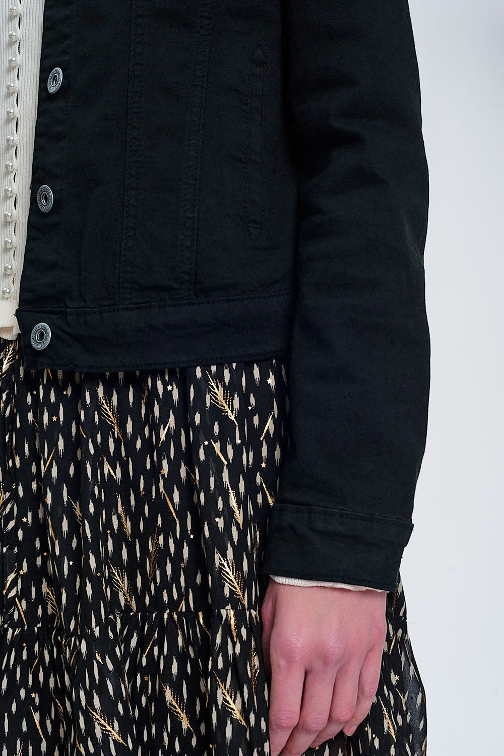 Veste camionneur ajustée en jean  Noir