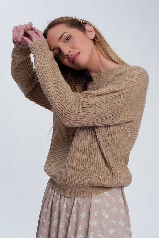 Pull côtelé beige clair