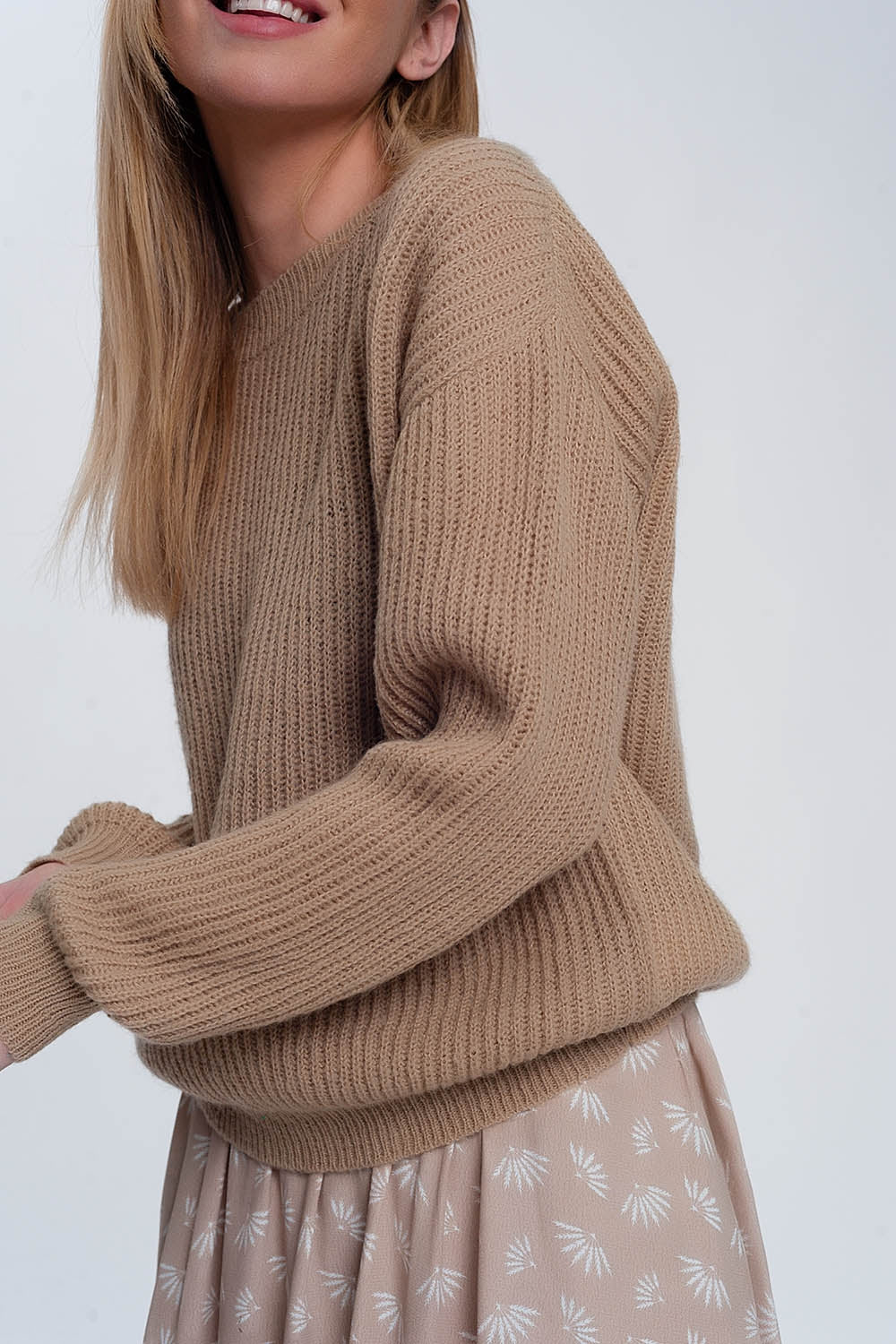 Pull côtelé beige clair