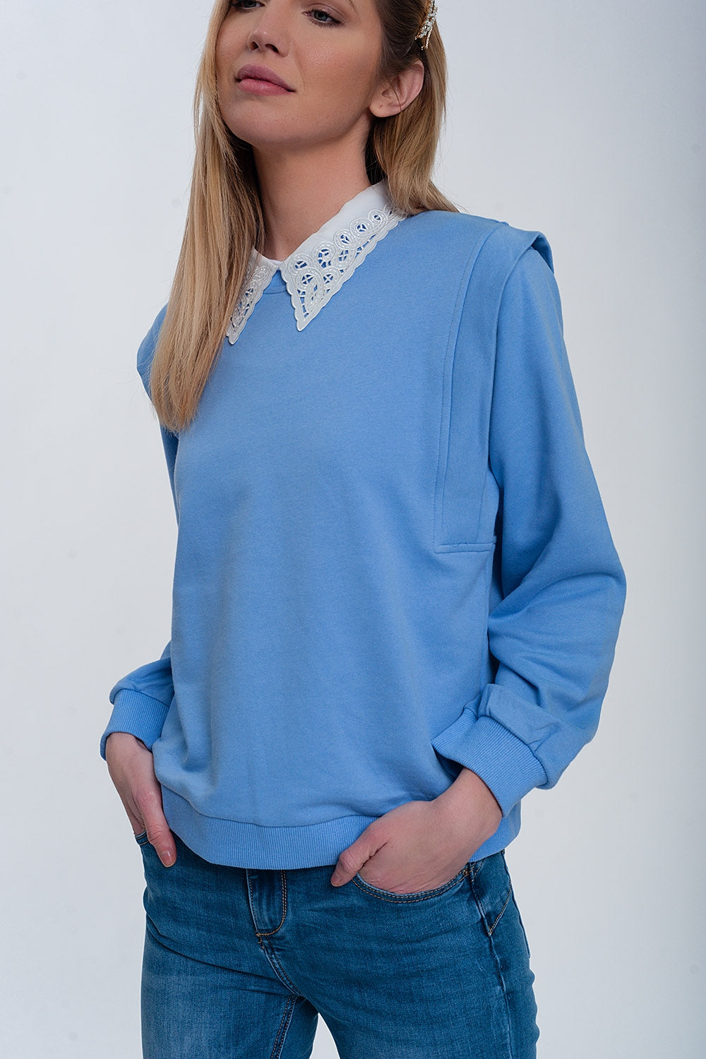 Sweat shirt boyfriend avec détails aux épaules en bleu