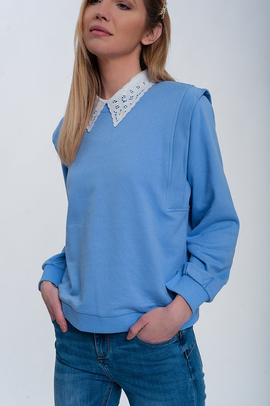 Sweat shirt boyfriend avec détails aux épaules en bleu