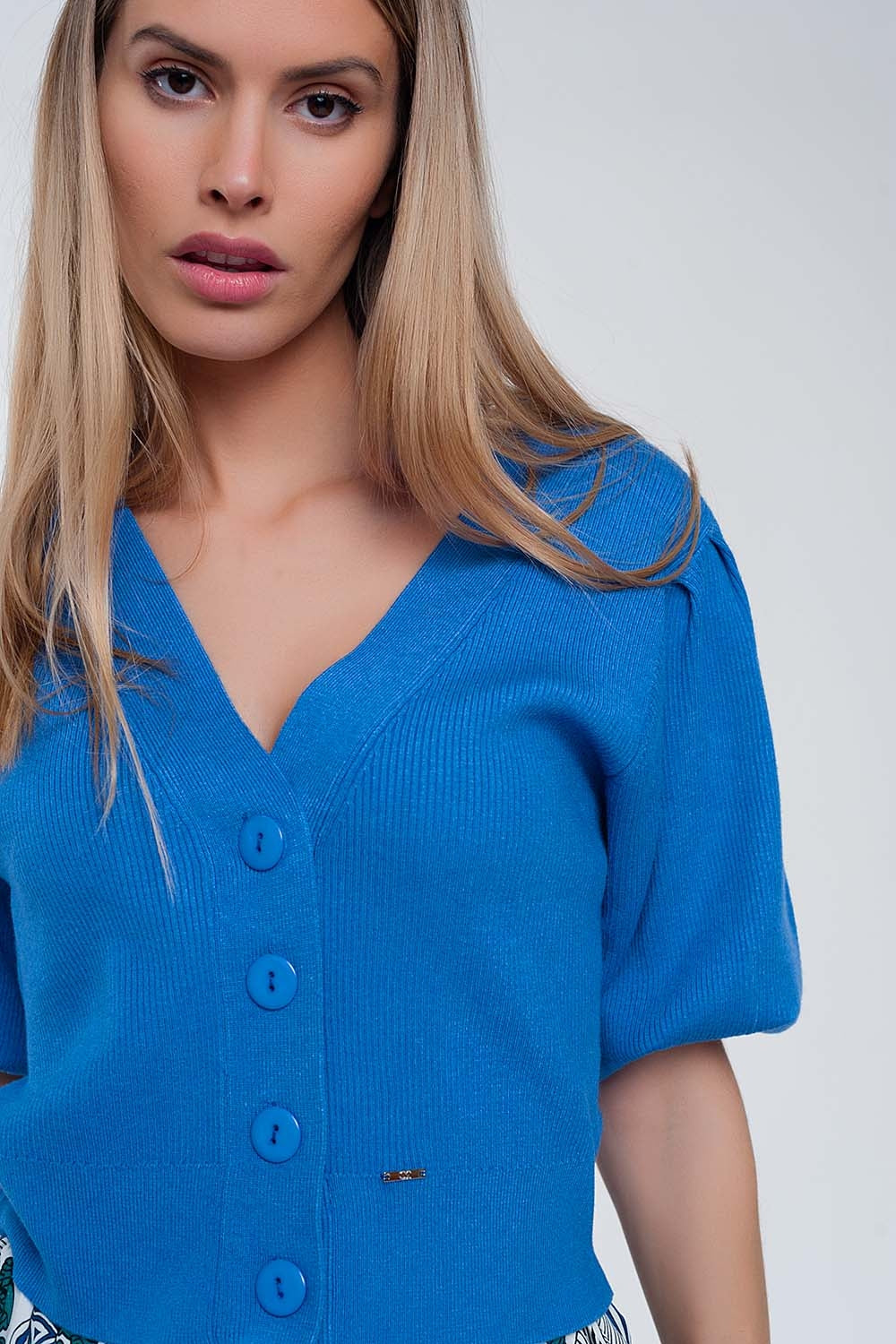 Cardigan à manches bouffantes bleu