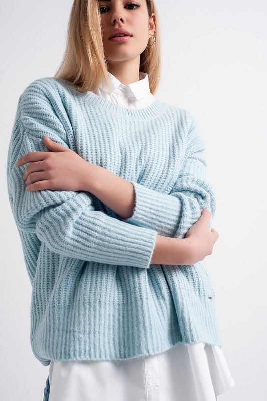 Pull oversize en maille côtelée style boyfriend turquoise