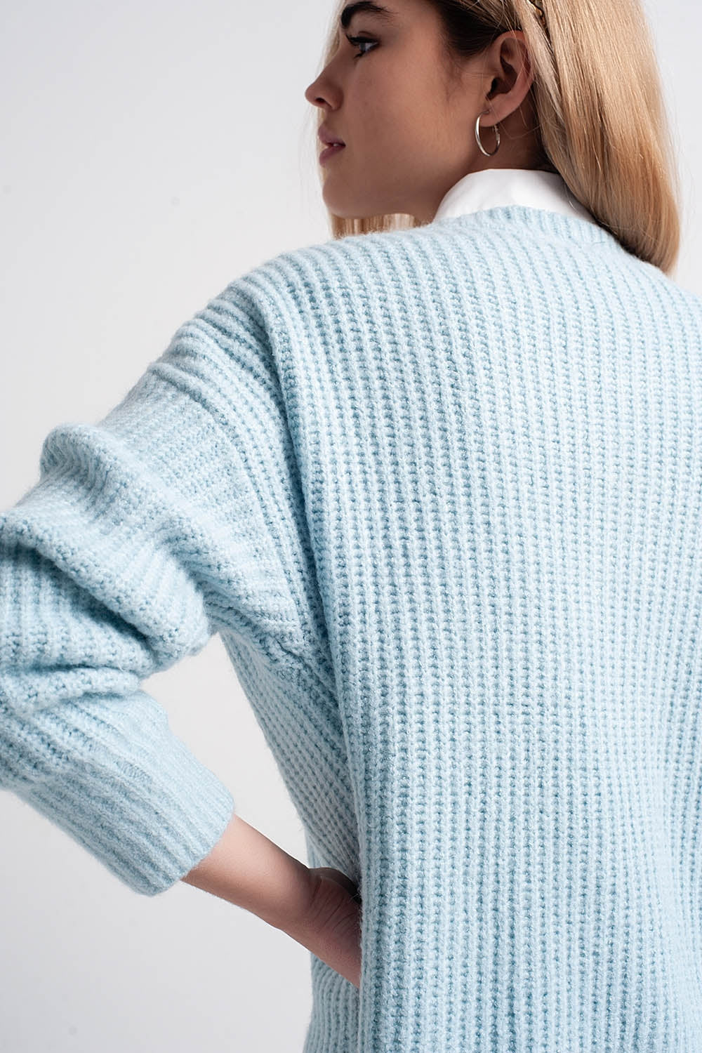 Pull oversize en maille côtelée style boyfriend turquoise