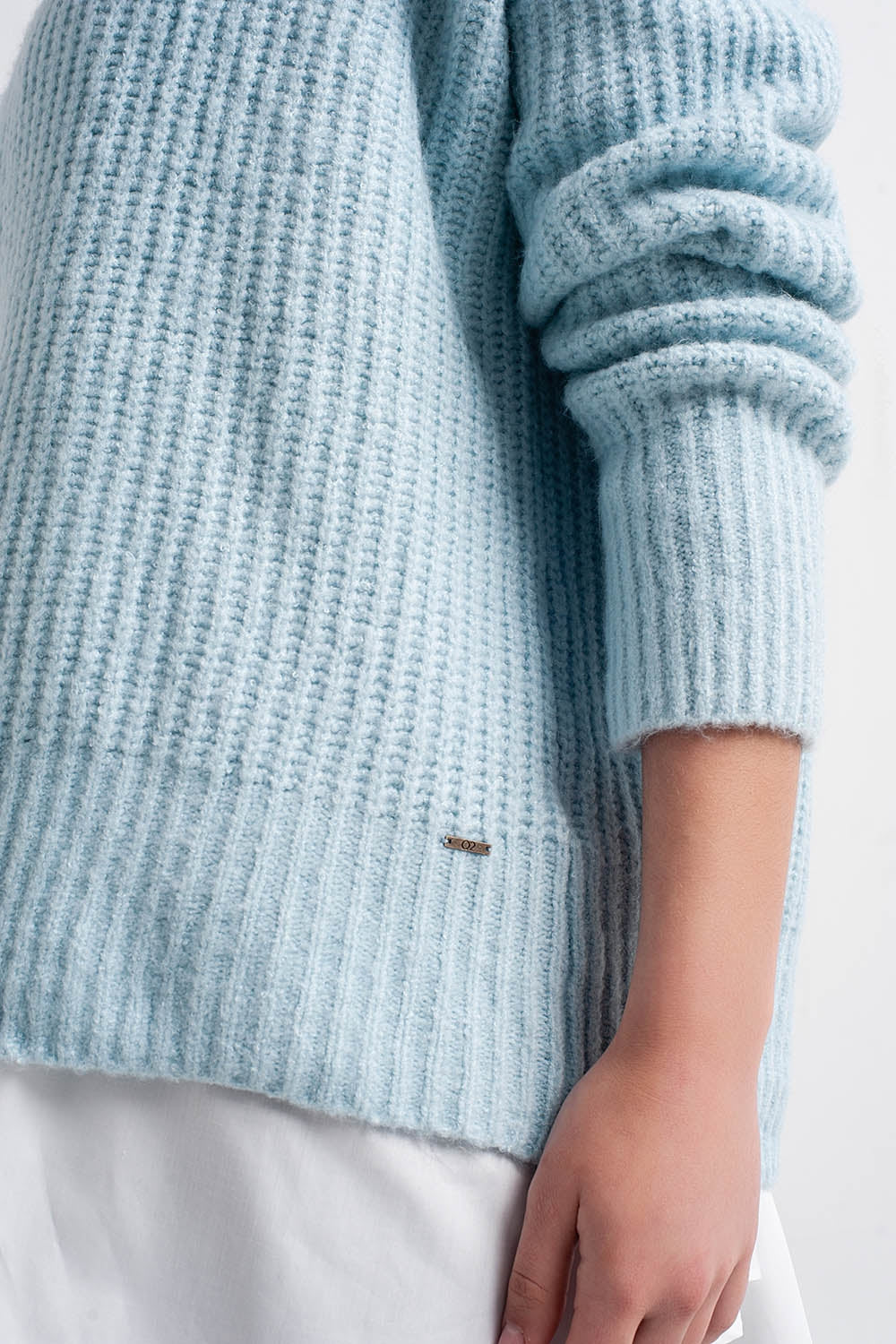 Pull oversize en maille côtelée style boyfriend turquoise